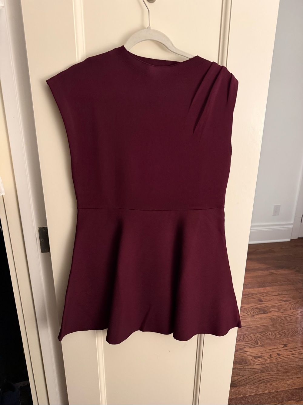 Women's Sleeveless Peplum Dress in Burgundy